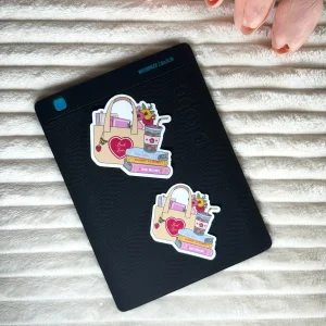 Book Lover Bag with Books & Iced Coffee Die Cut Sticker